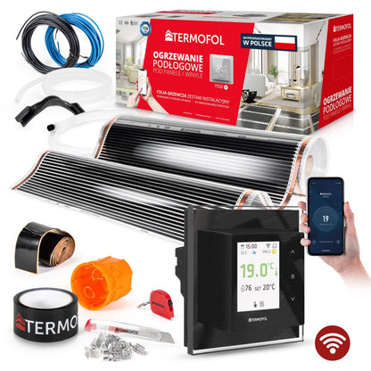 Verwarmingsfolieset met thermoregulator, 100 cm breed